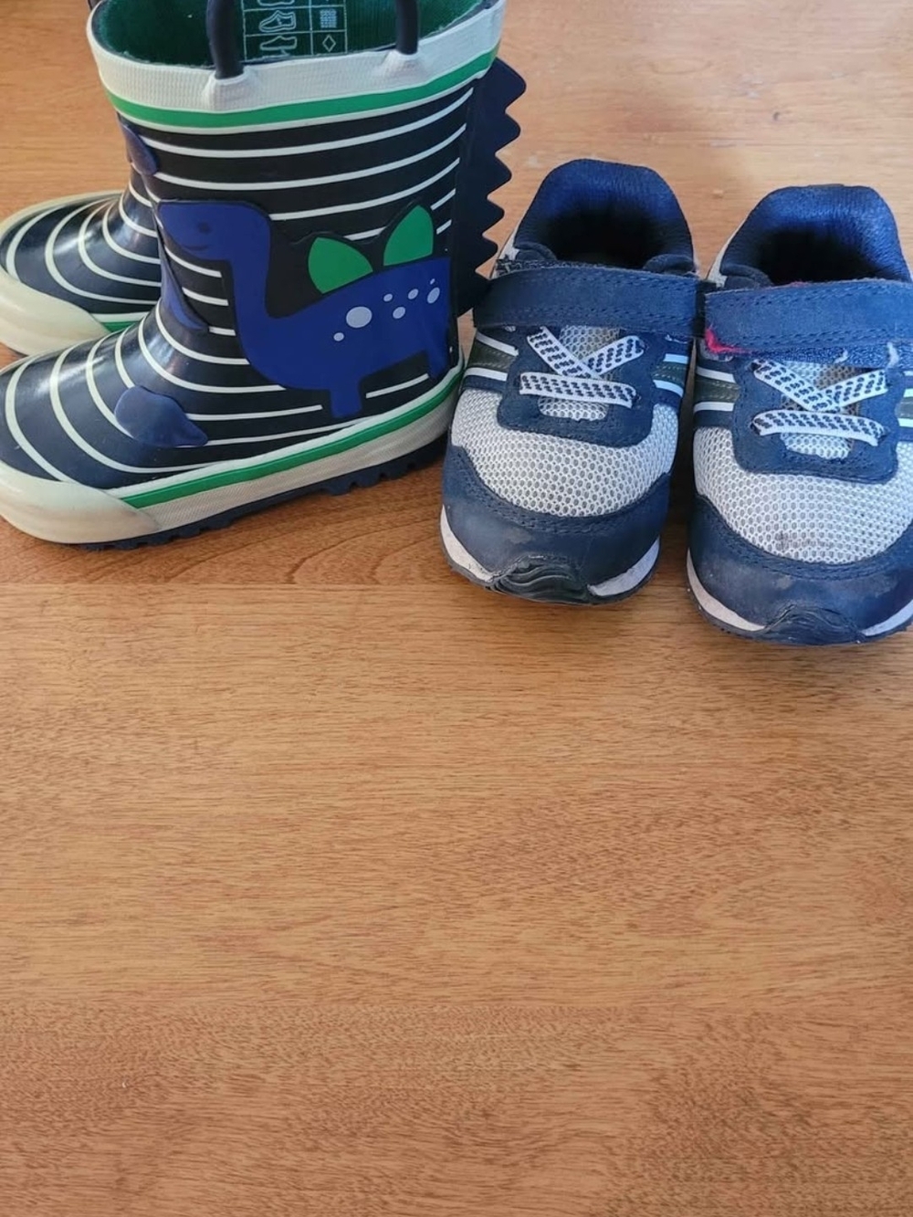 Joe Fresh Navy & Green Dino Rain Boots with Navy Athletic Sneakers